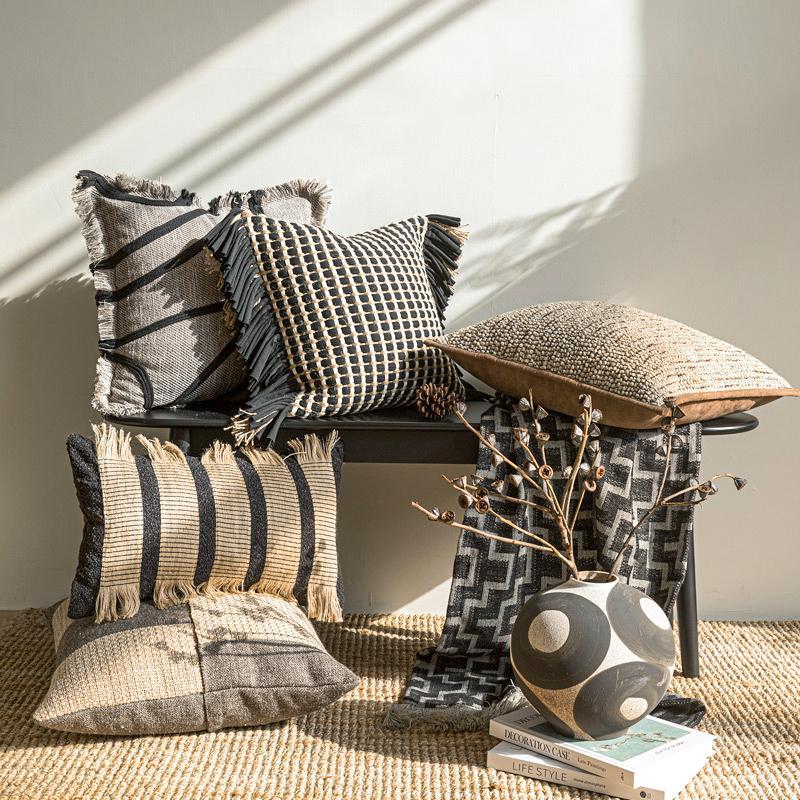 Textured Throw Natural - غطاء وسادة منسوج سميك فاخر، غطاء