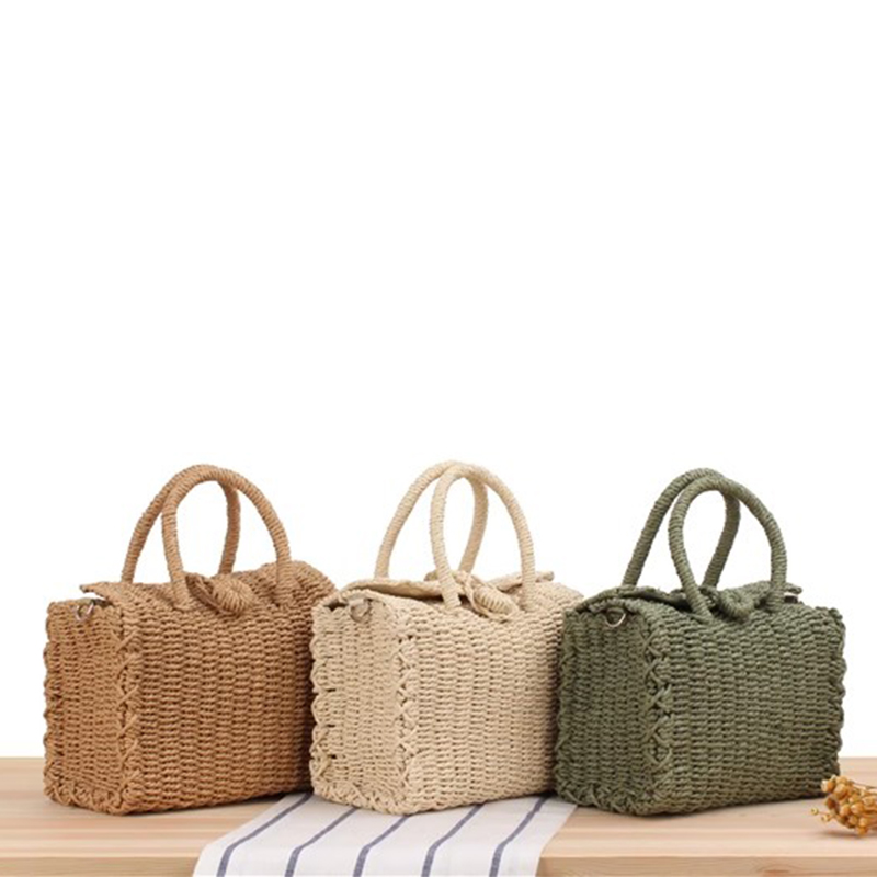 Woven Basket Set - حقيبة شاطئ صيفية من القش للنساء