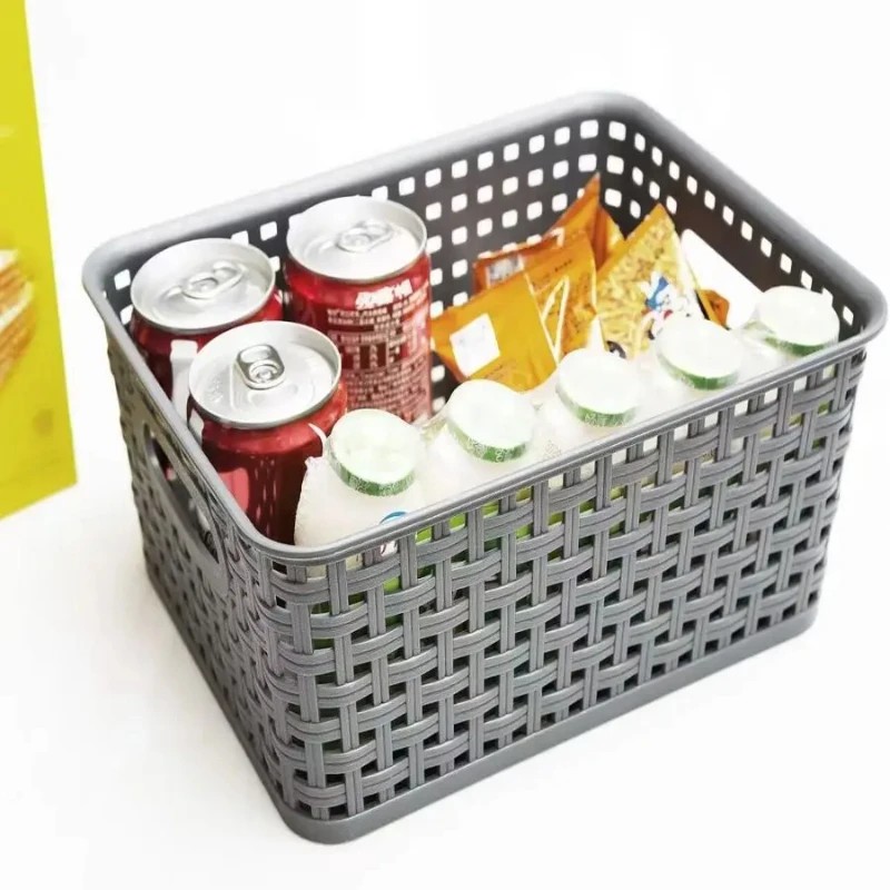 Woven Basket Set - صندوق تخزين بلاستيكي منسوج جانبيًا عالي